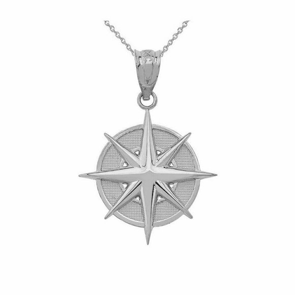 Sterling Silver Nautical Compass Pendant Necklace - Picture 1 of 6
